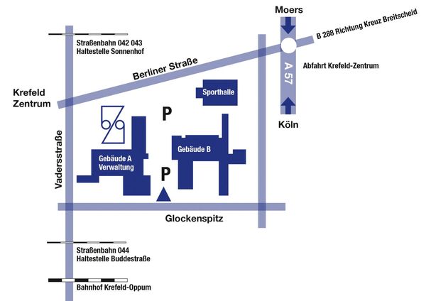 Anfahrt Berufskolleg Glockenspitz Krefeld